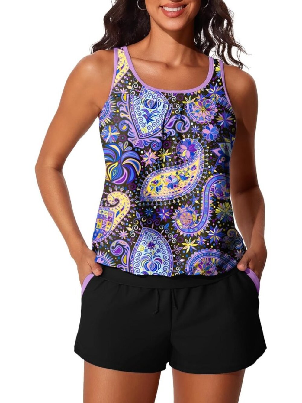 Modest Women's Tankini Swimsuit Set - Tummy Control, Sporty Pockets, Two-Piece